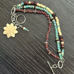Multicolor Beaded Bracelet with Flower Charm